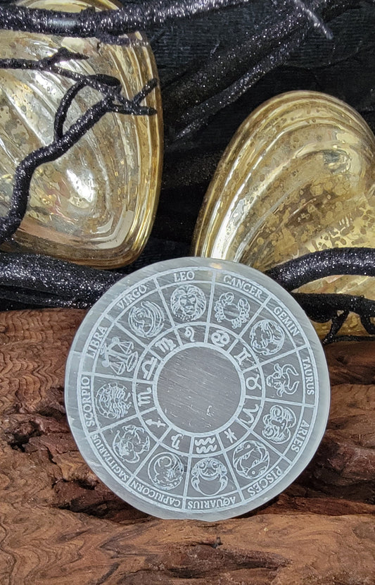 Astrology Selenite Charging plate, Zodiac Selenite Charging Plate, Zodiac Plate, Astrology Plate, Horoscope Selenite Plate, Zodiac Wheel Selenite