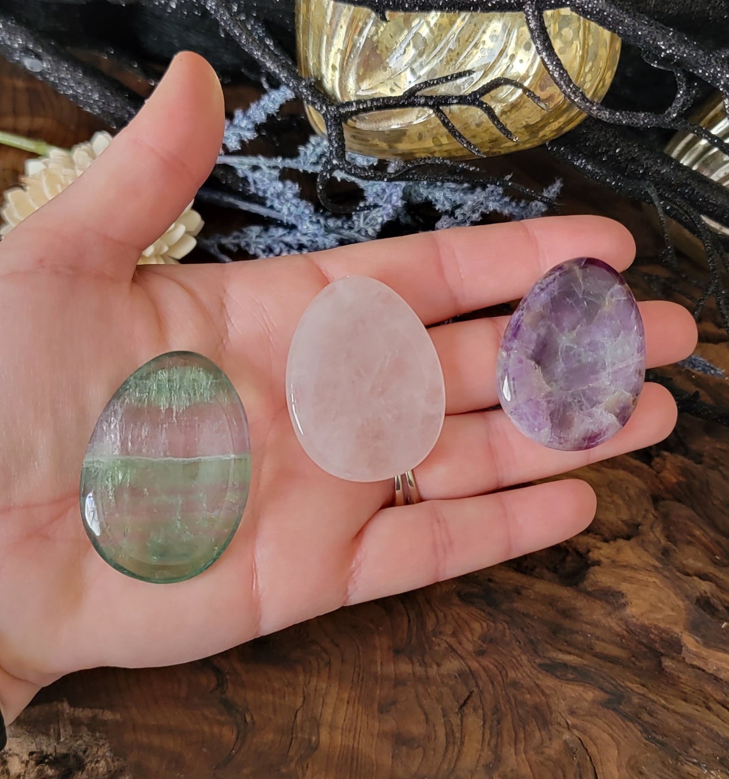 Crystal Worry Stone, Rose Quartz Worry Stone, Rose Quartz Bowl, Amethyst Worry Stone, Amethyst Bowl, Fluorite Worry Stone, Pocket Stone