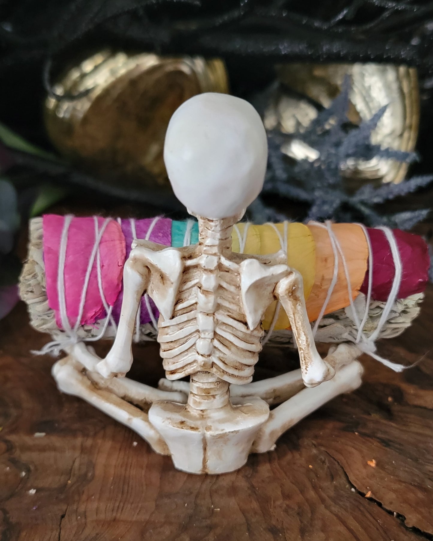 Yoga Skeleton with Chakra Rose petals White Sage, yogi Skeleton,  Chakra white sage,chakra sage, yoga gift