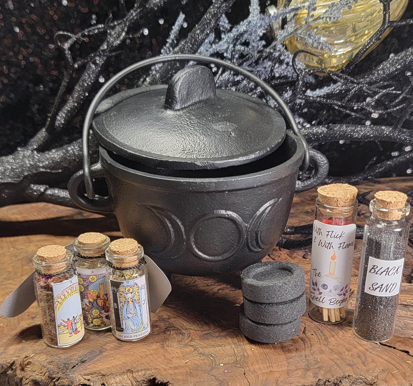 Starter Witch Cast Iron Cauldron kit, Witch Cauldron, Baby Witch Cauldron, Spelled Cauldron, Incense Cauldron