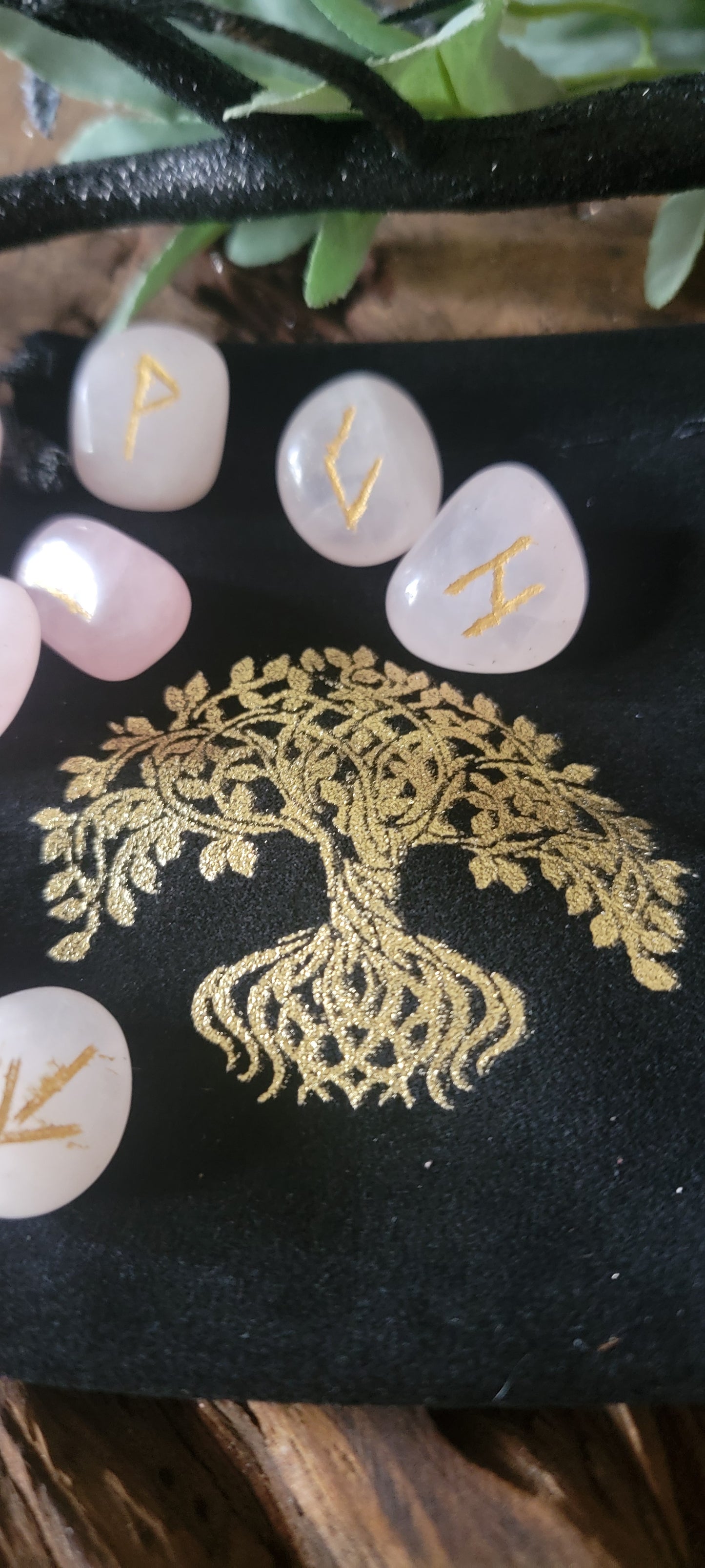 Rose Quartz Rune Set with Tree of Life velveteen bag, Crystal Rune Set, Rose Quartz Runes, Travel Crystal Runes, Rose Quartz Divination Rune