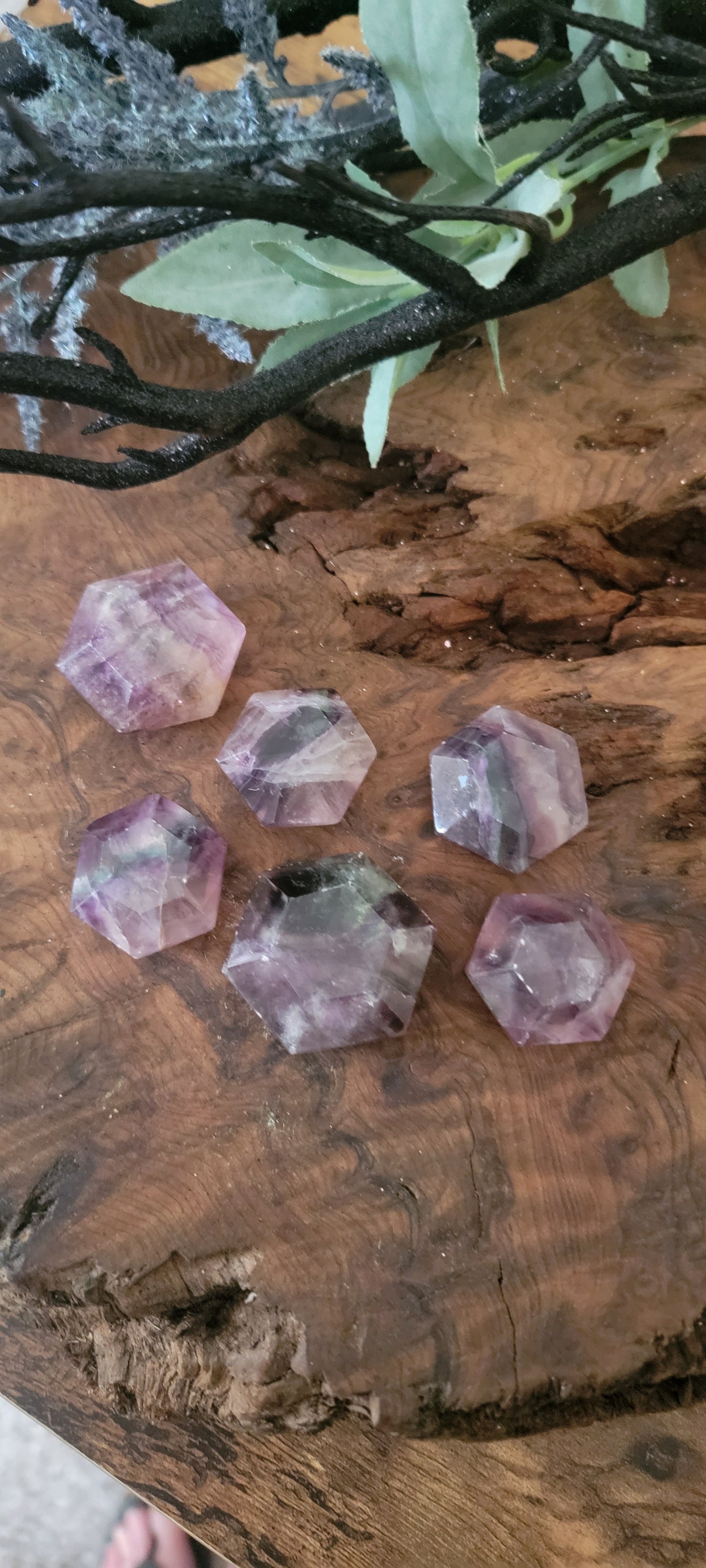 Hexagon Fluorite Worry Stone, Fluorite Worry Stone, Pocket Stone