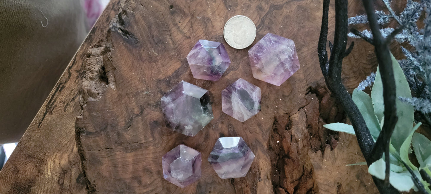 Hexagon Fluorite Worry Stone, Fluorite Worry Stone, Pocket Stone