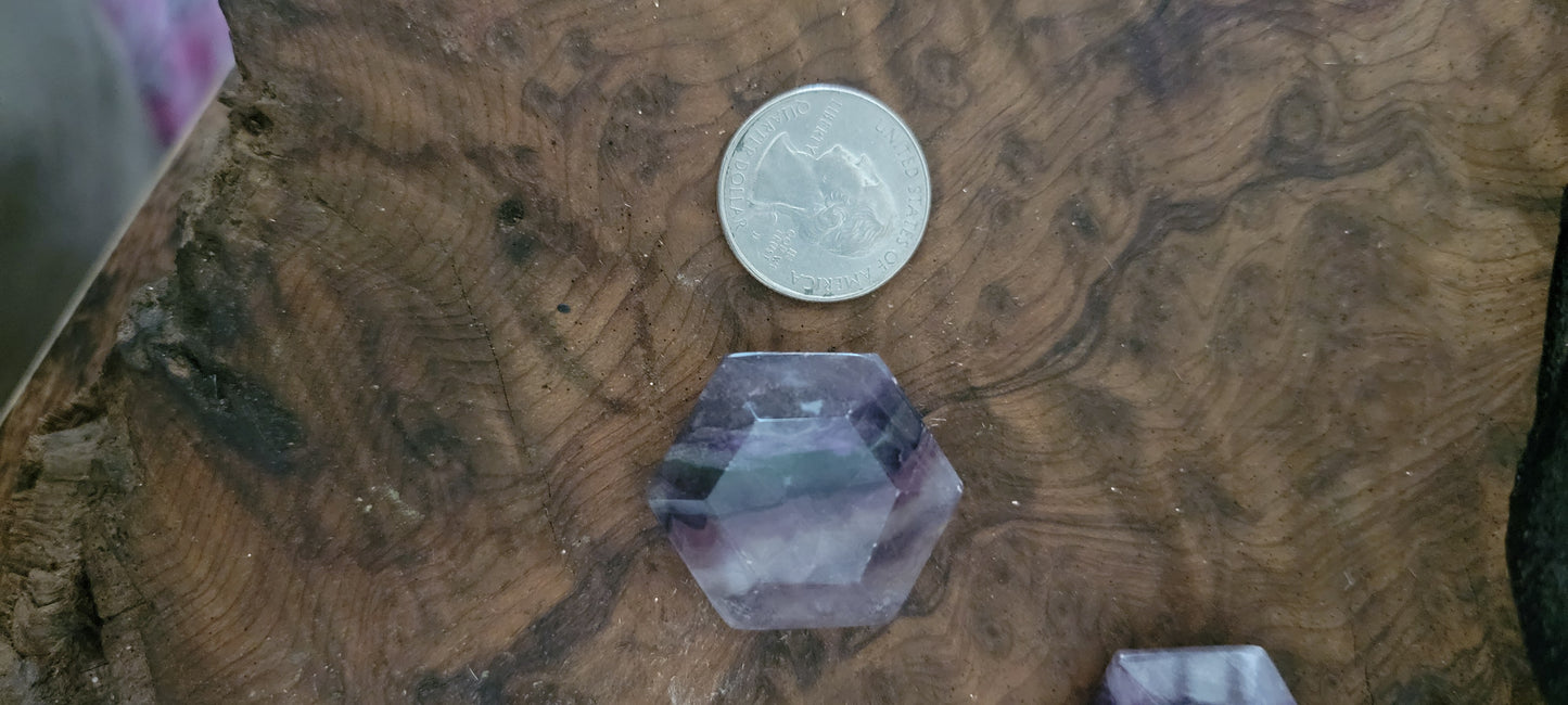 Hexagon Fluorite Worry Stone, Fluorite Worry Stone, Pocket Stone