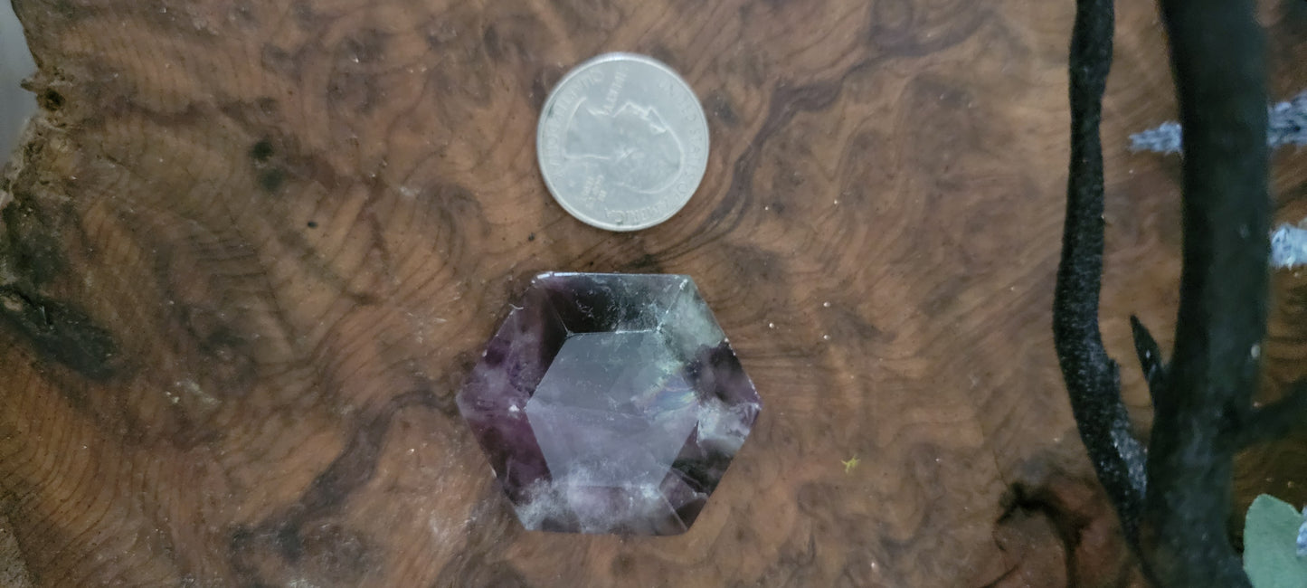 Hexagon Fluorite Worry Stone, Fluorite Worry Stone, Pocket Stone