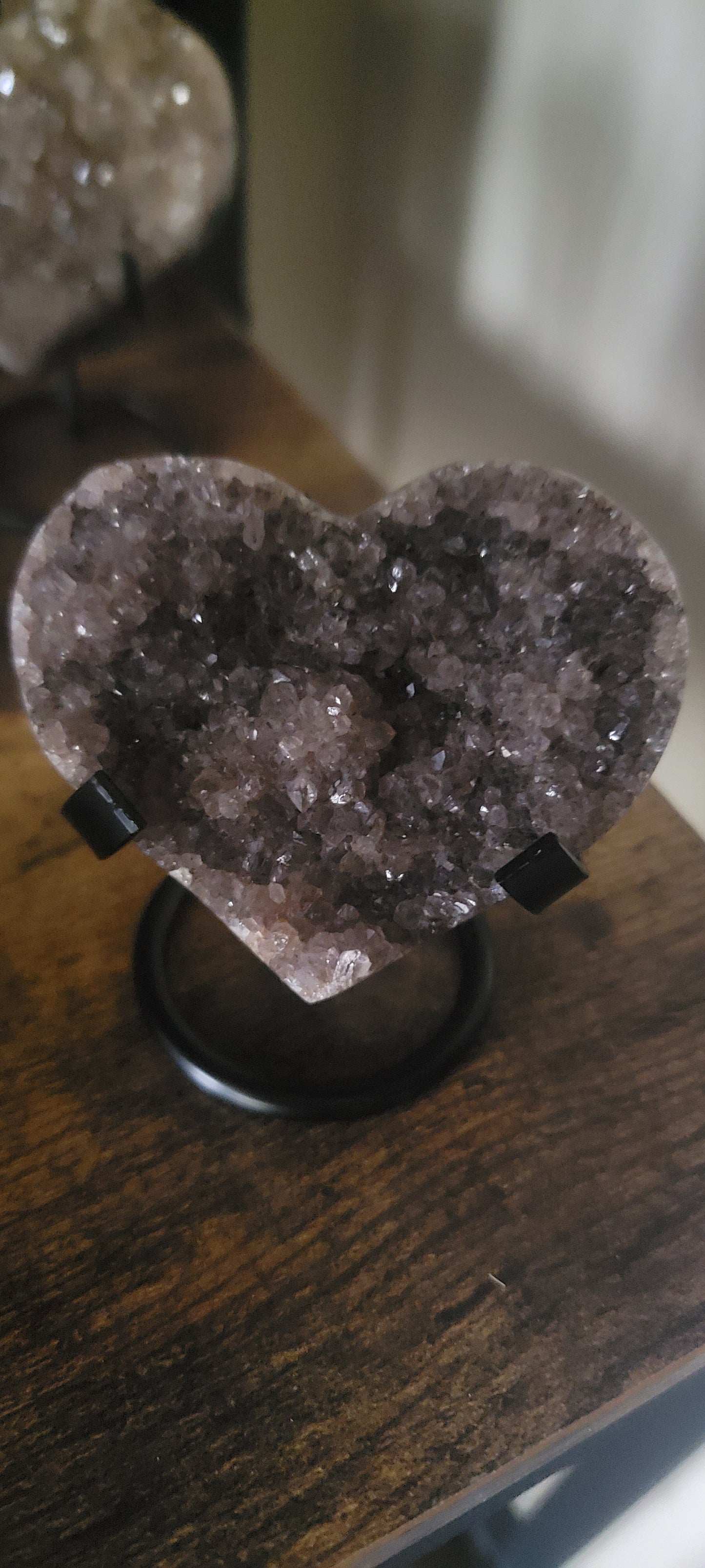 Brazilian Amethyst Druzy Heart with metal stand, Black Amethyst Druzy Heart with metal stand, Citrine Druzy Heart with metal stand,