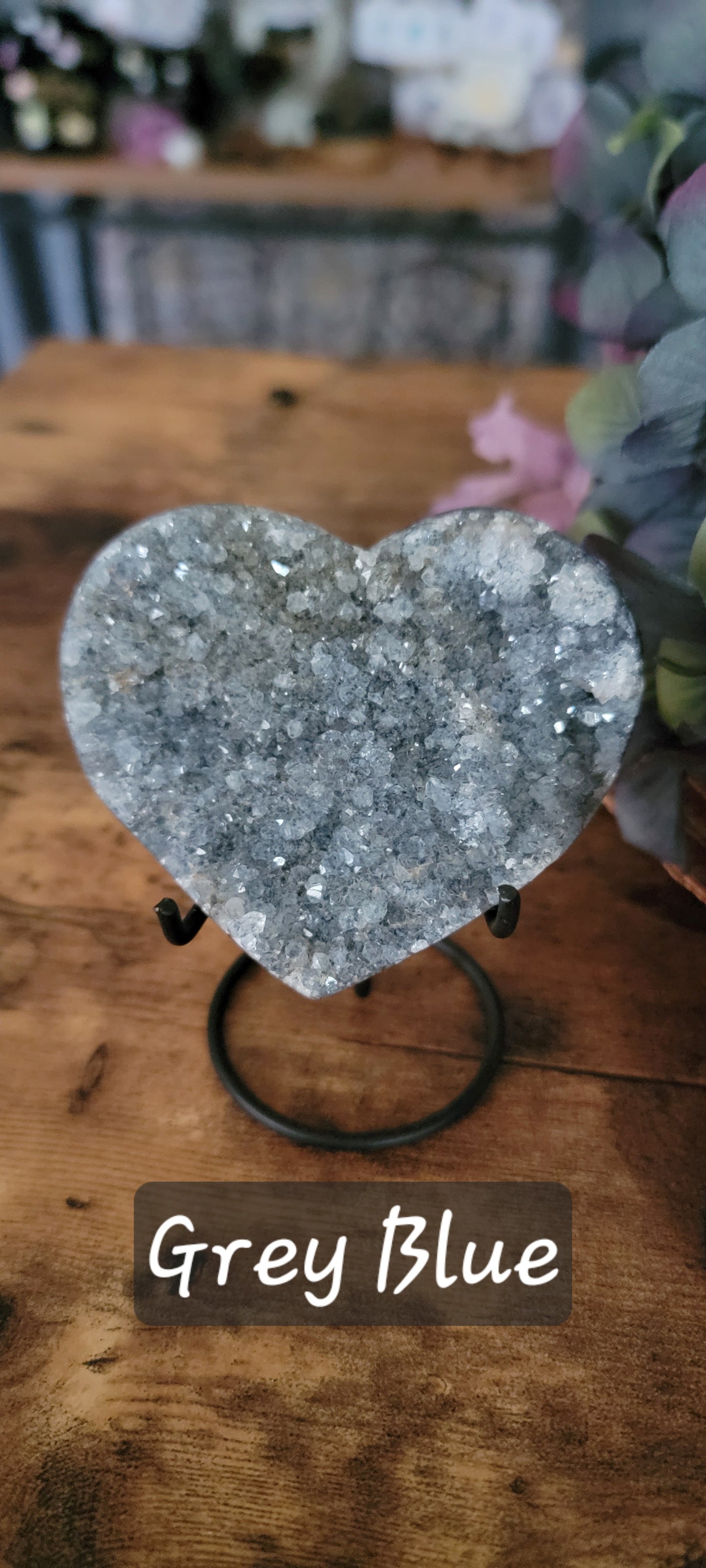 Brazilian Amethyst Druzy Heart with metal stand, Black Amethyst Druzy Heart with metal stand, Citrine Druzy Heart with metal stand,