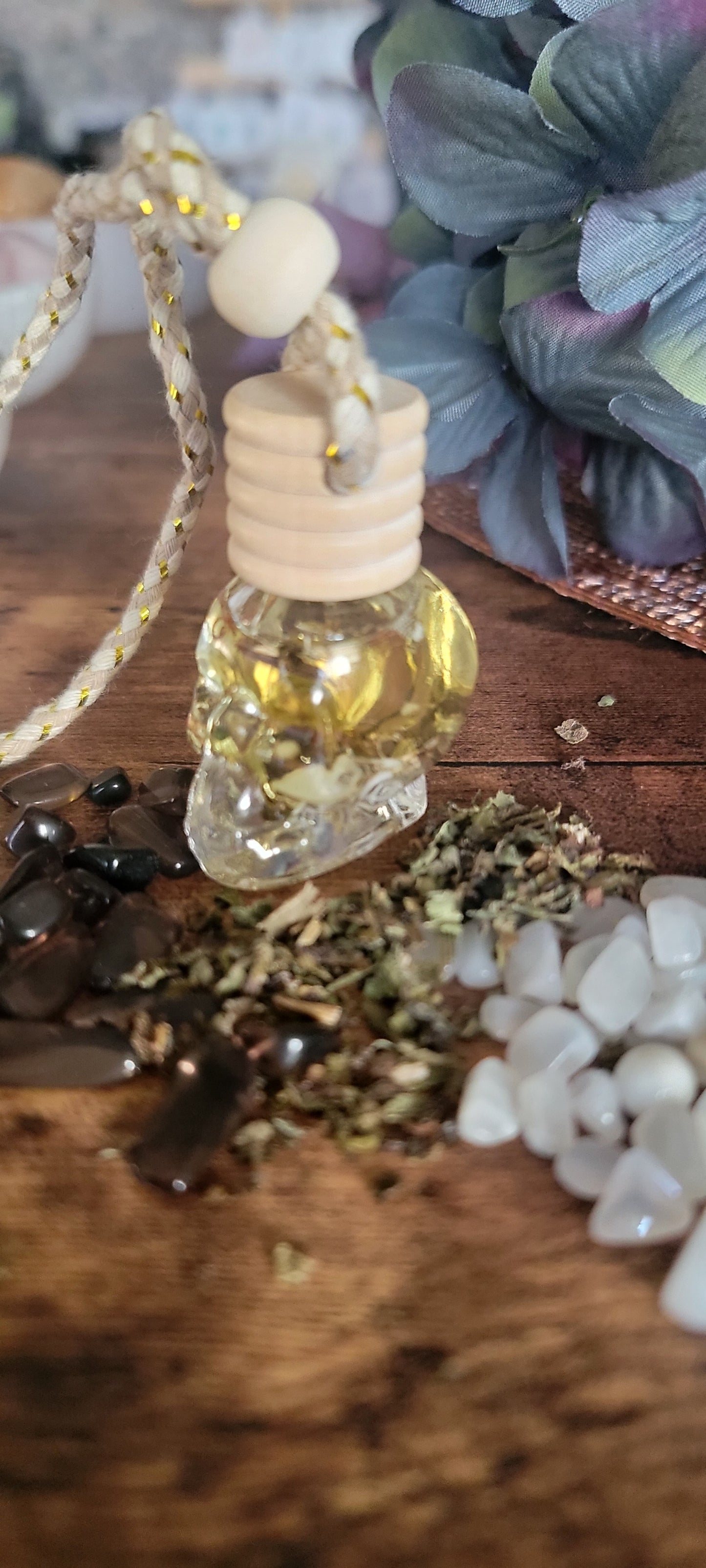 Glass Skull Protection Spelled Car air freshener – Witchy Rearview Charm with Scent & Intention