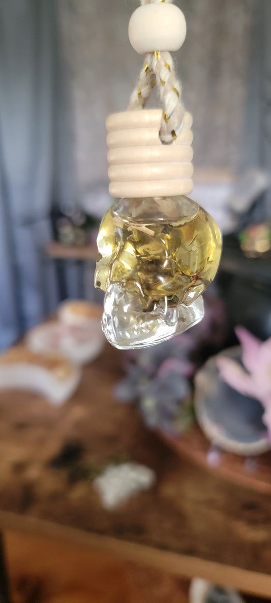 Glass Skull Protection spelled Car air freshener, Crystal Skull charmed car air freshener, Travel Protection Skull, Skull car oil diffuser