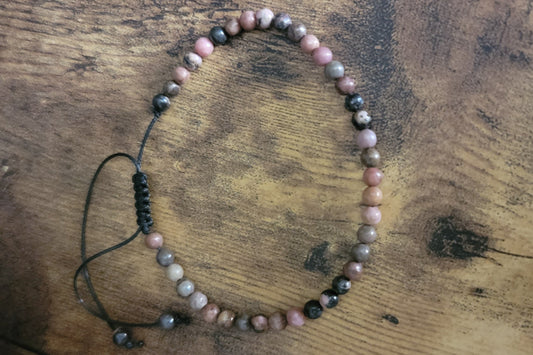 Rhodonite "The Rescue Stone " 4mm Adjustable String Bracelet, Crystal Bracelet, 4MM Adjustable bracelet