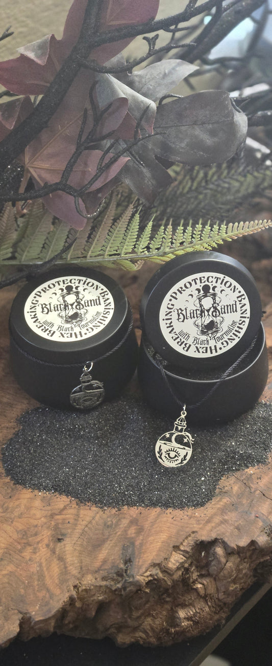 Black Sand infused with Black Tourmaline, Witch's Black Sand with Ground Black Tourmaline,