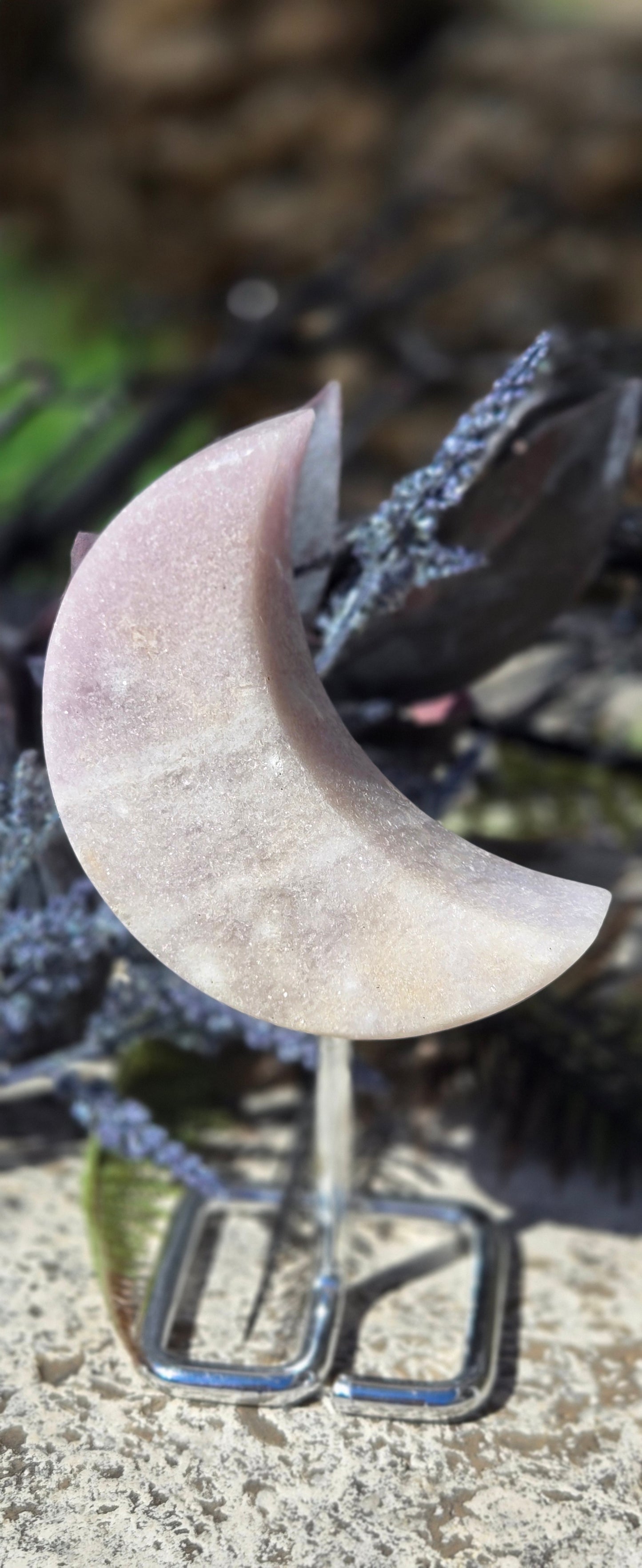 Brazilian Pink Amethyst Crescent Moon, Druzy Pink Amethyst Moon on Stand