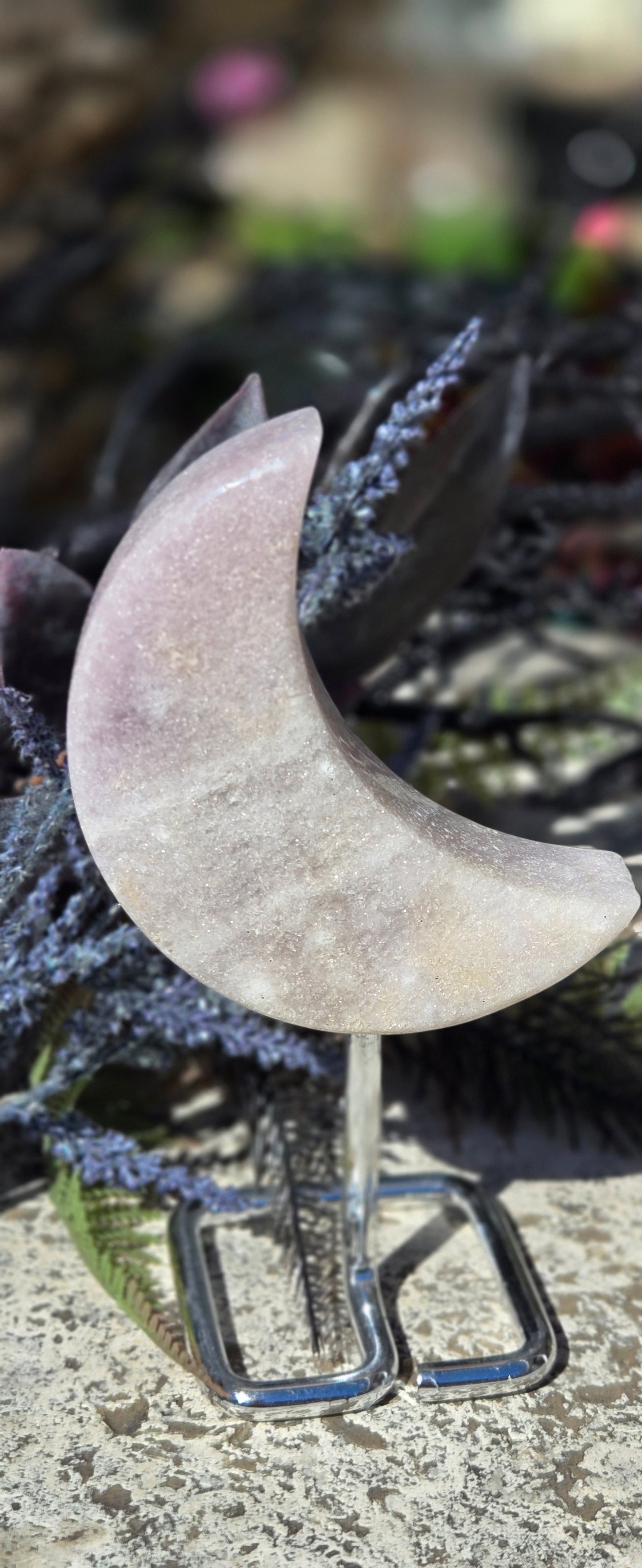 Brazilian Pink Amethyst Crescent Moon, Druzy Pink Amethyst Moon on Stand