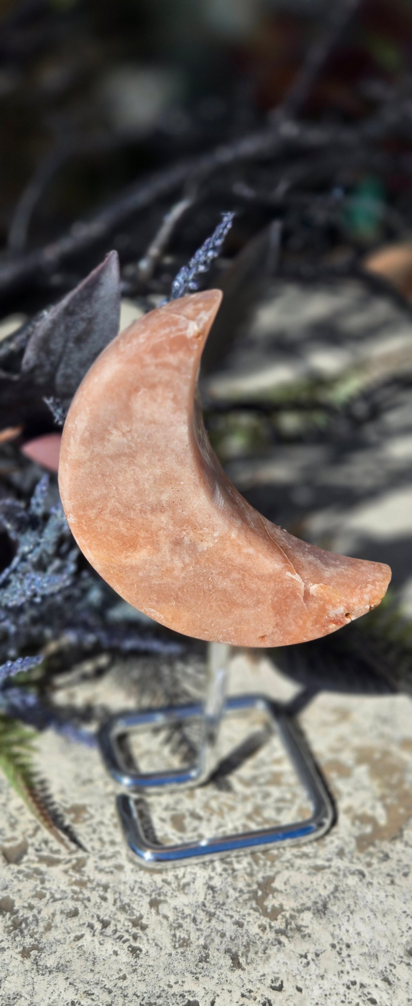 Brazilian Pink Amethyst Crescent Moon, Druzy Pink Amethyst Moon on Stand