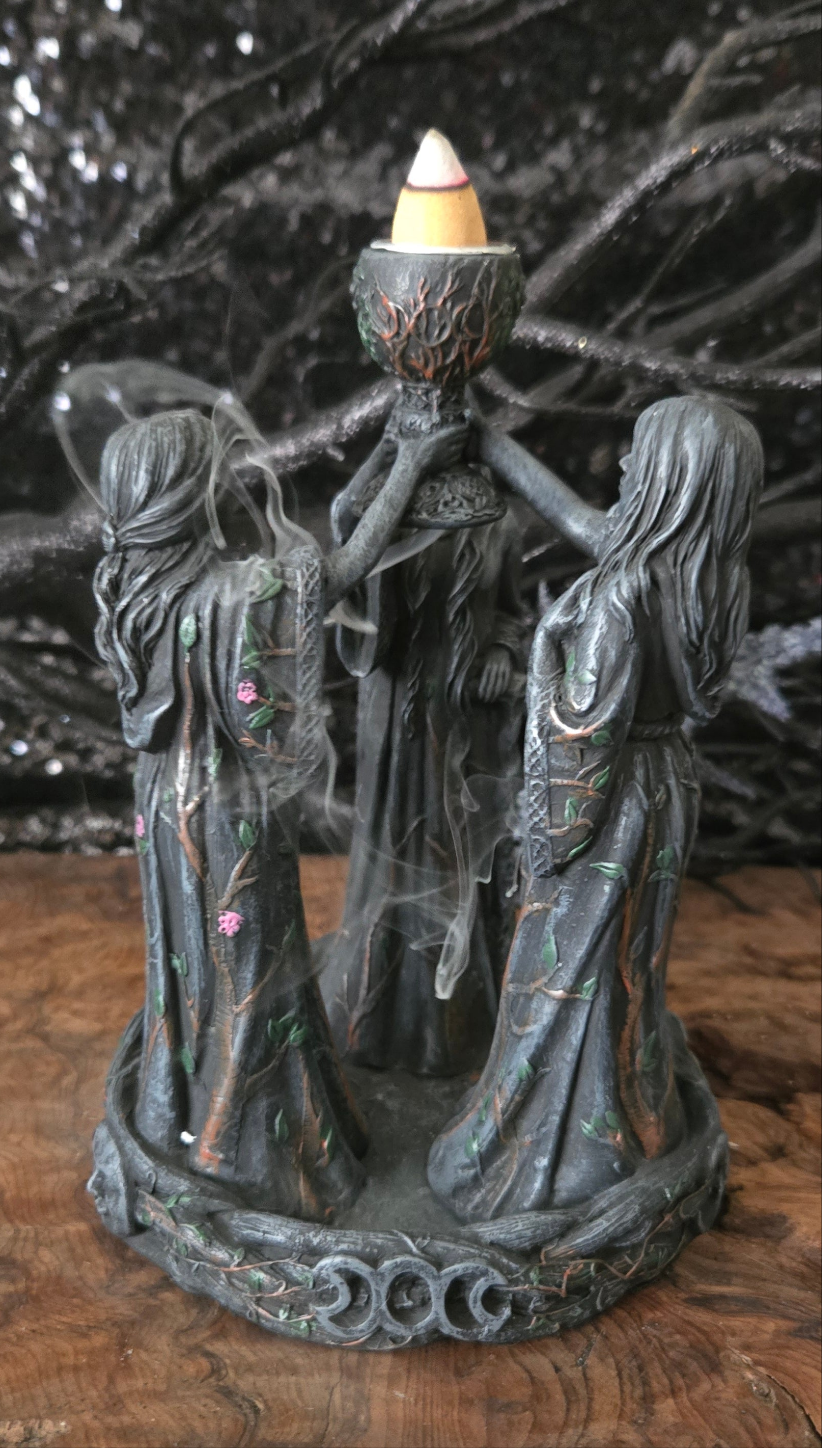Triple Goddess Backflow Incense Burner – Mother Maiden Crone Decor