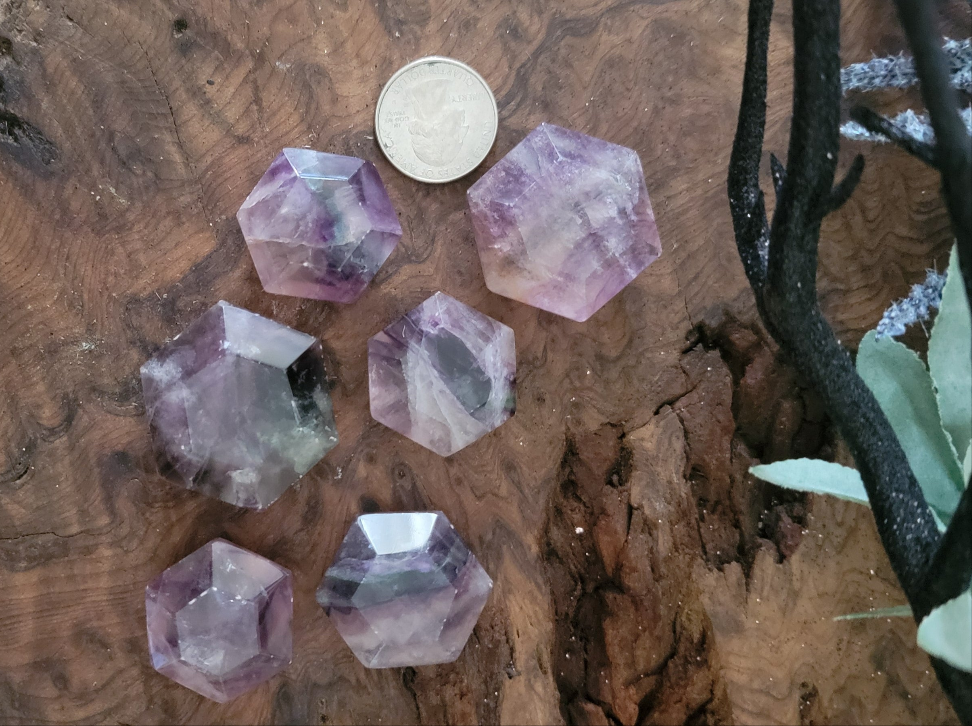 Hexagon Fluorite Worry Stone, Fluorite Worry Stone, Pocket Stone