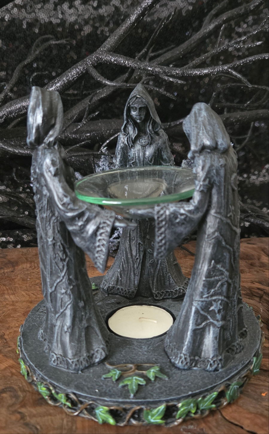 Triple Goddess Diffuser & Tealight Holder – Maiden Mother Crone Decor