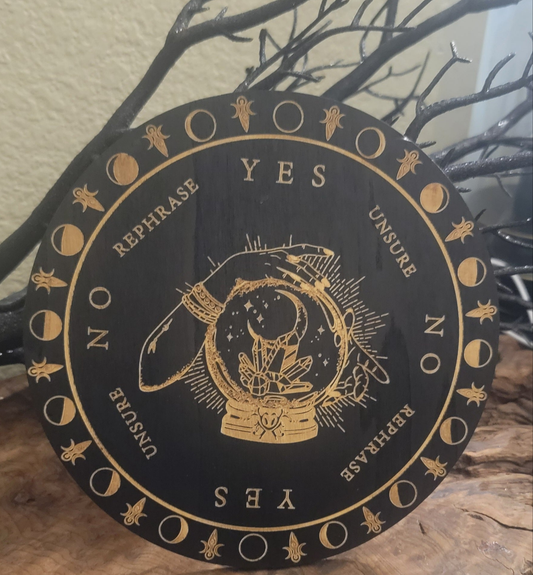 Black Wooden Witch Pendulum Board – Crystal Ball Design Divination Tool