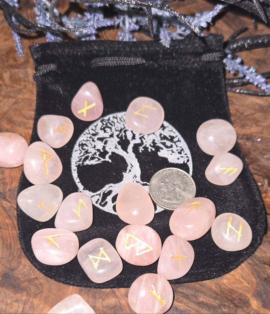 Rose Quartz Crystal Runes set-Crystal Rune Stones for Love & Divination