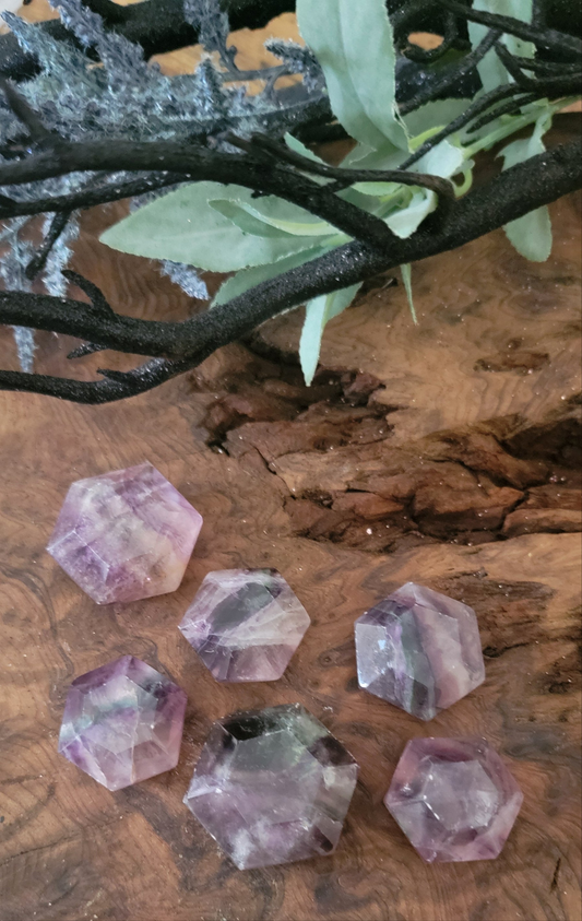 Hexagon crystal fluorite worry stone