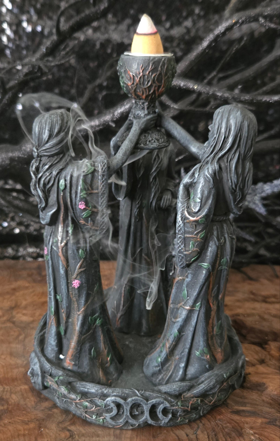 Triple Goddess Backflow Incense Burner – Mother Maiden Crone Decor