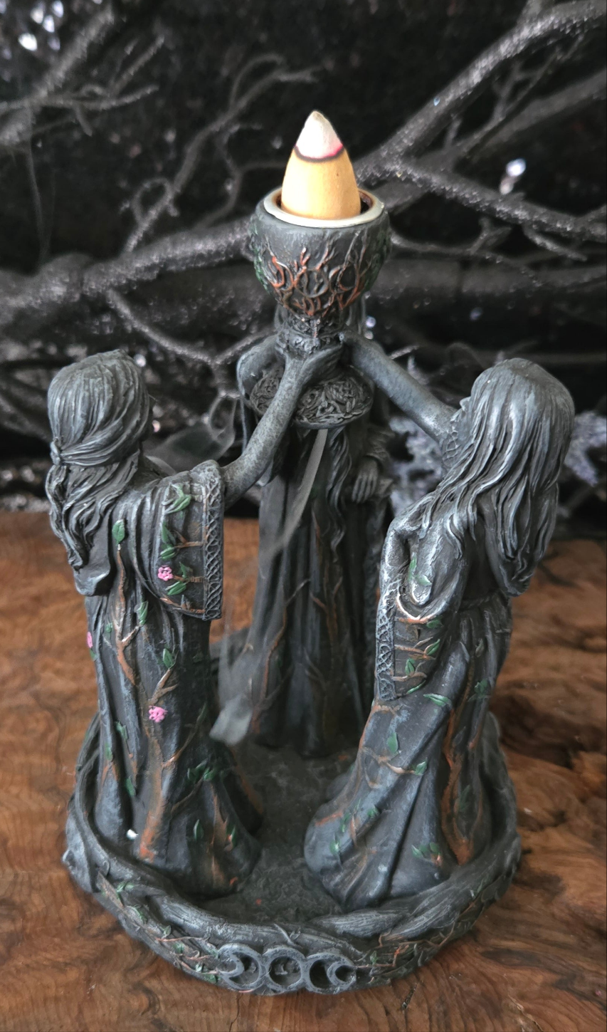 Triple Goddess Backflow Incense Burner – Mother Maiden Crone Decor