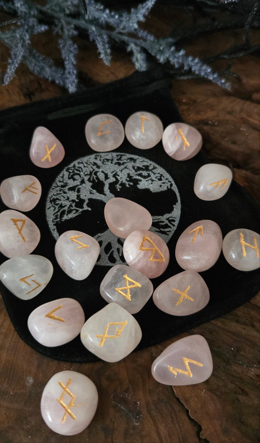 Rose Quartz Crystal Runes set-Crystal Rune Stones for Love & Divination