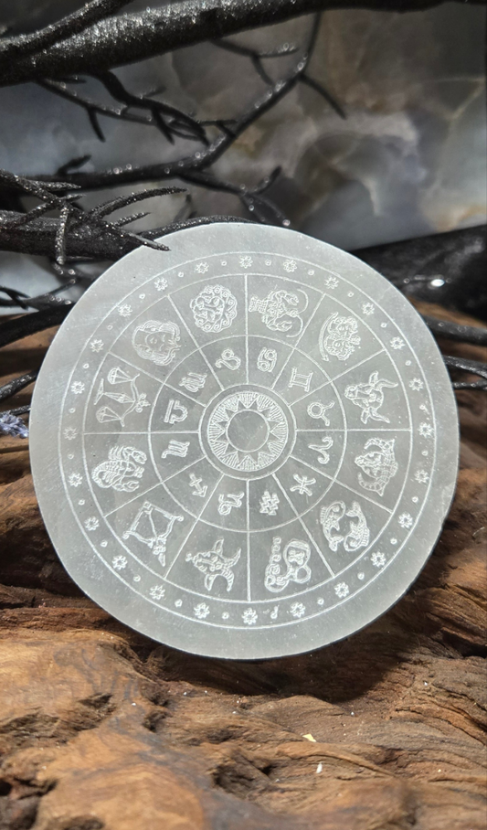 Selenite Astrology and Zodiac Charging plate - Crystal Energy Cleanse for Zodiac Signs