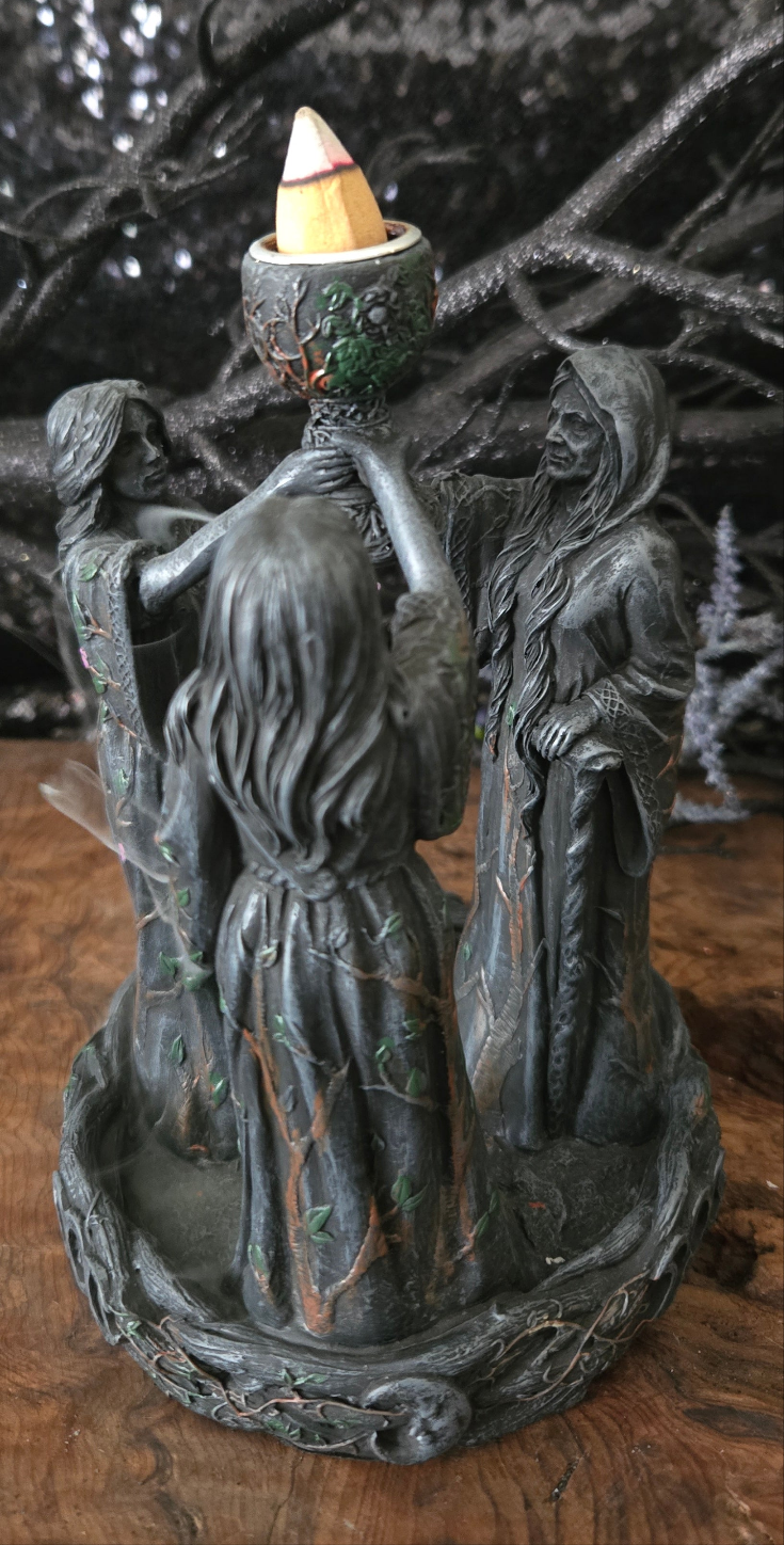 Triple Goddess Backflow Incense Burner – Mother Maiden Crone Decor
