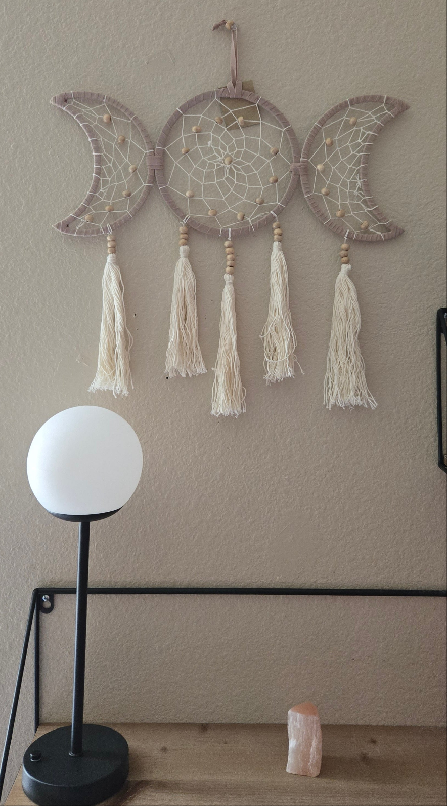 Triple Moon Macramé Dream Catcher – Boho Moon Phase Wall Decor for Witches & Spiritual Spaces