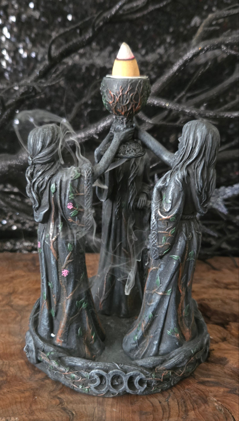 Triple Goddess Backflow Incense Burner – Mother Maiden Crone Decor
