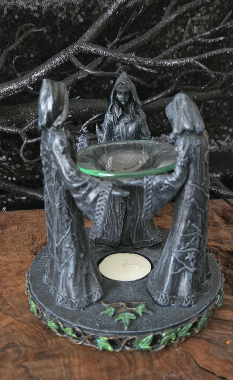 Triple Goddess Diffuser & Tealight Holder – Maiden Mother Crone Decor