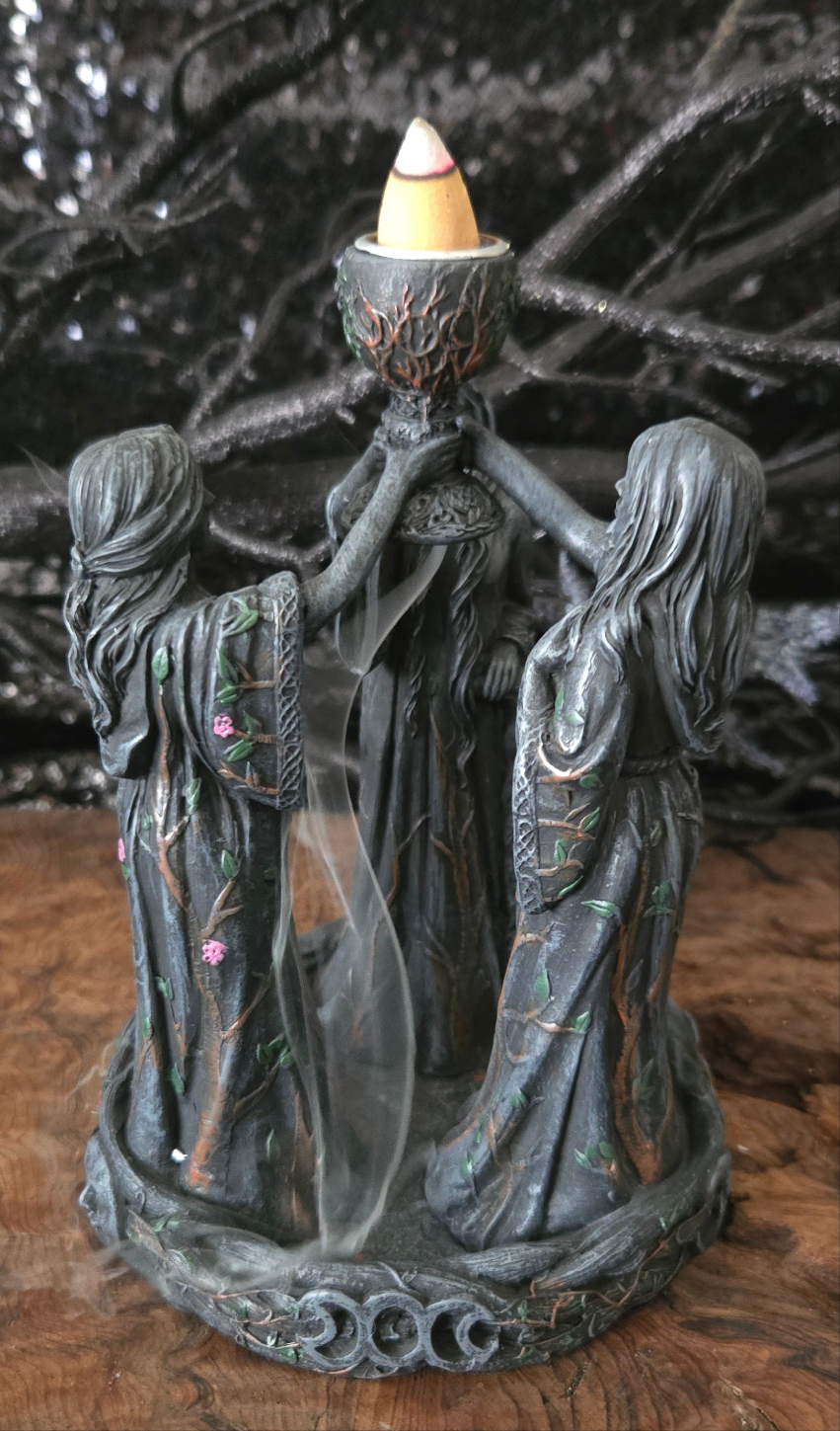 Triple Goddess Backflow Incense Burner – Mother Maiden Crone Decor