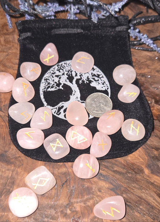 Rose Quartz Crystal Runes set-Crystal Rune Stones for Love & Divination