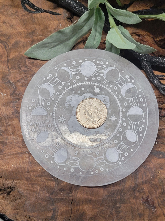 Selenite Triple Moon Goddess Plate, Goddess Crystal Grid, Moon Phase Selenite, Hecate Selenite Plate, Goddess Selenite Plate, Lunar phase