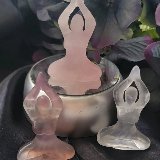 Rose quartz, fluorite, clear quartz, crystal yoga shaped totems