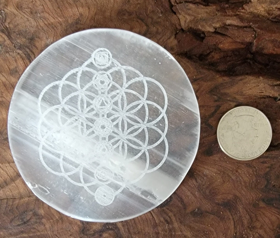 Flower of Life Chakra Selenite Plate, Yoga Selenite Plate, Chakra Selenite ,  Flower of Life  Selenite Plate, Chakra Crystal Charging plate