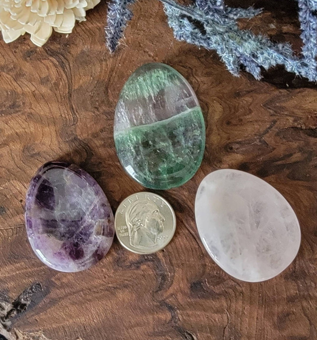 Crystal Worry Stone, Rose Quartz Worry Stone, Rose Quartz Bowl, Amethyst Worry Stone, Amethyst Bowl, Fluorite Worry Stone, Pocket Stone