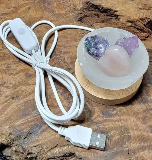 Sweet Dreams Crystal Night Light – Selenite, Amethyst & Rose Quartz