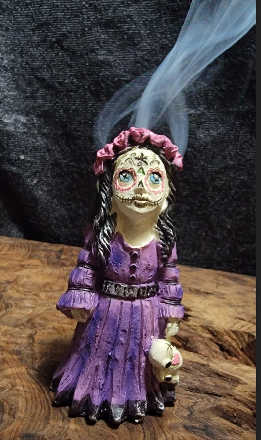 La Catrina Incense Burner, Day of the Dead Incense Burner, Sugar Skull Incense Burner, Girl Sugar Skull