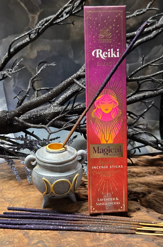 Reiki Energy Incense Sticks – Lavender and Sandalwood Scented Purple and Brown with Golden Glitter for Chakra Healing