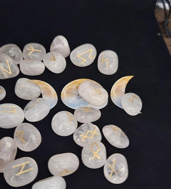 Rose Quartz Crystal Runes set-Crystal Rune Stones for Love & Divination