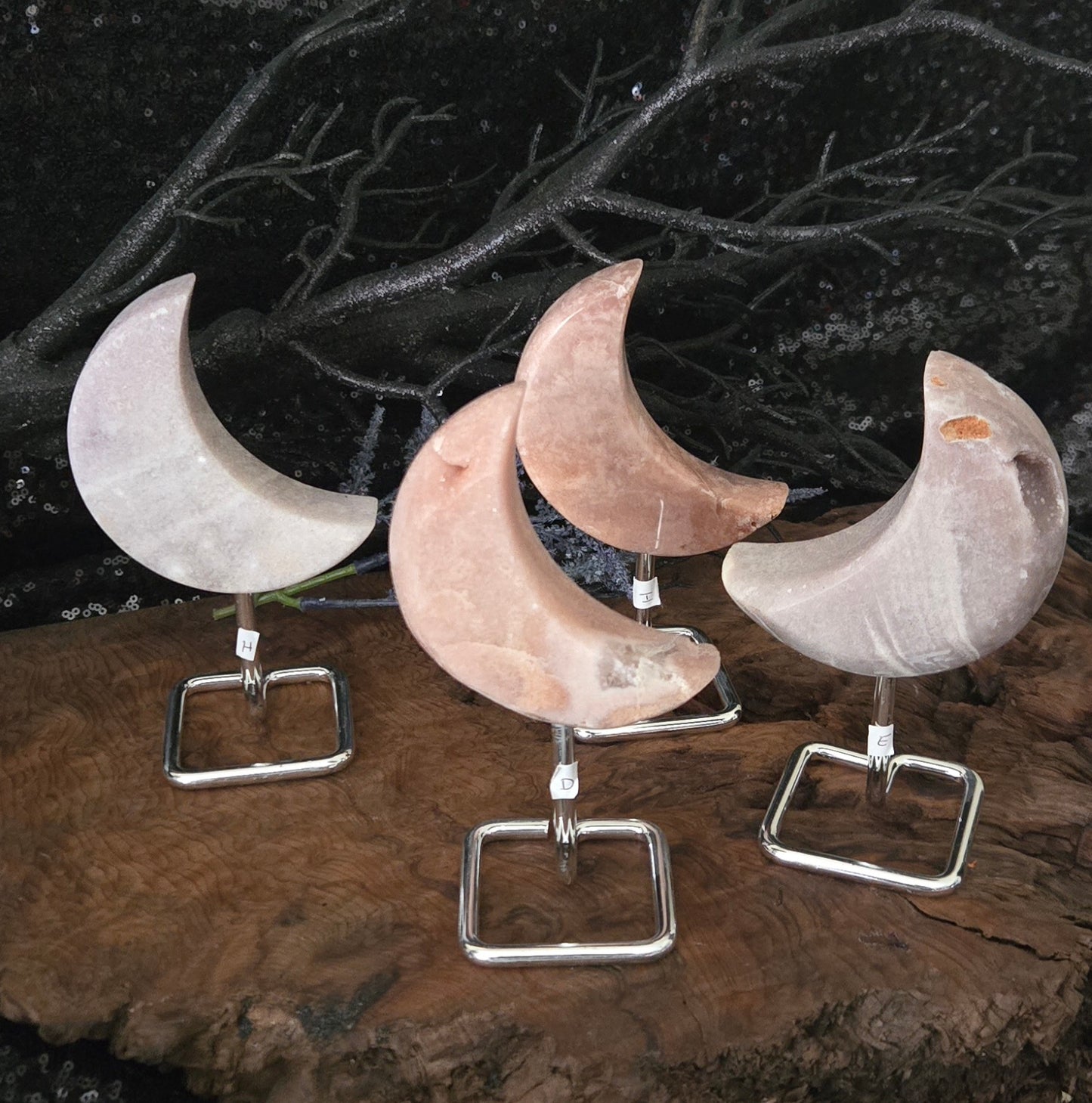 Brazilian Pink Amethyst Crescent Moon, Druzy Pink Amethyst Moon on Stand