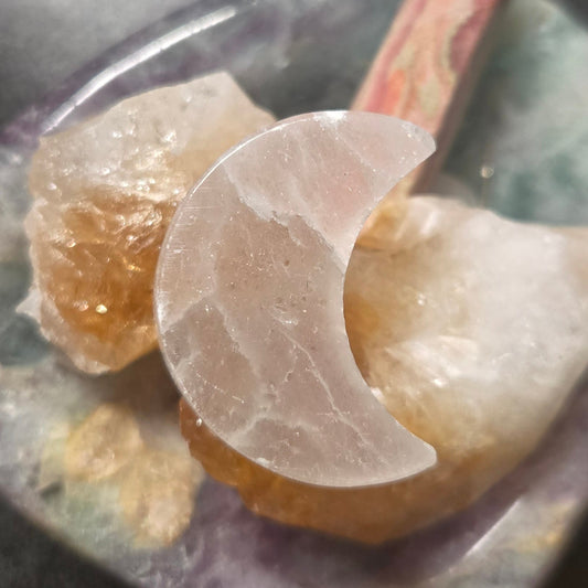 Selenite Crescent Moon 1.5" – Cleansing Crystal Moon Carving | Energy Purification, Charging Stone, Lunar Decor