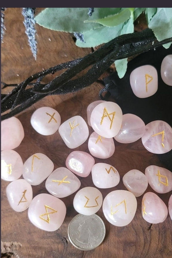 Rose Quartz Crystal Runes set-Crystal Rune Stones for Love & Divination