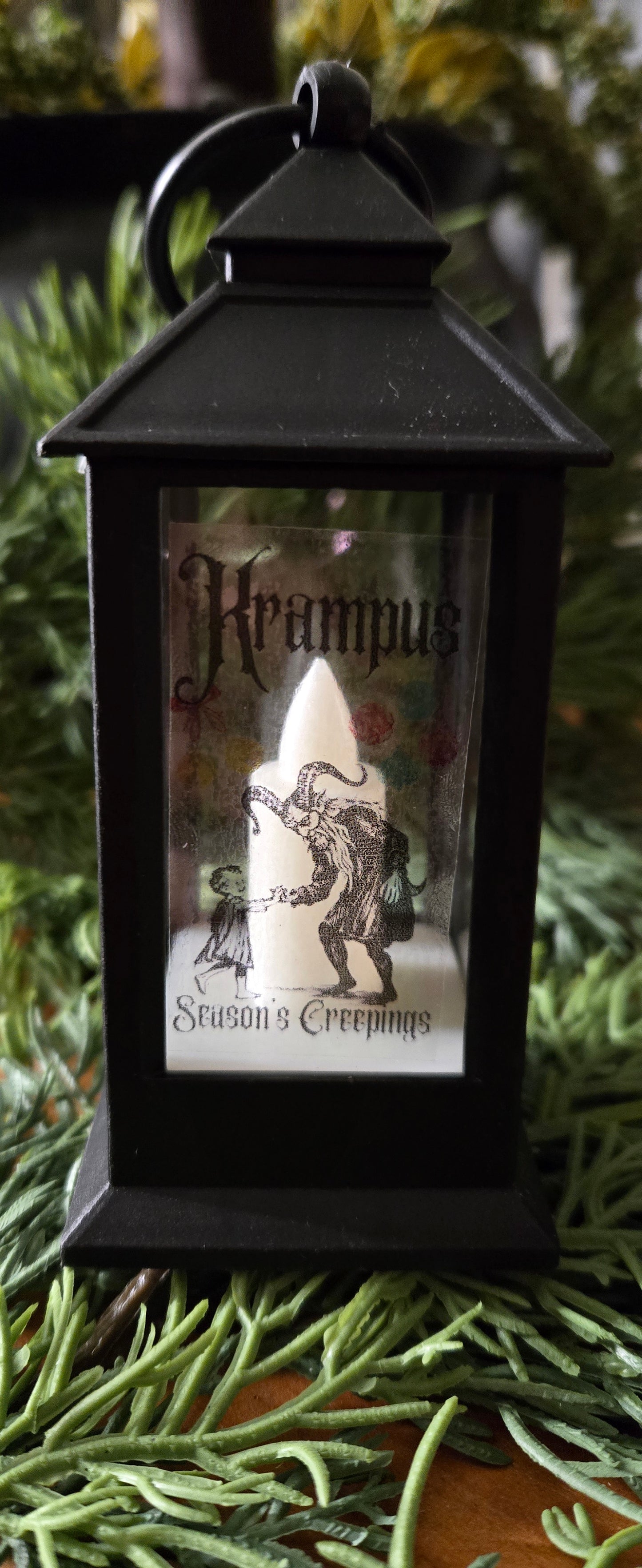 Dark Christmas Lantern Ornament set, Krampus or Witchmas Lantern Trio