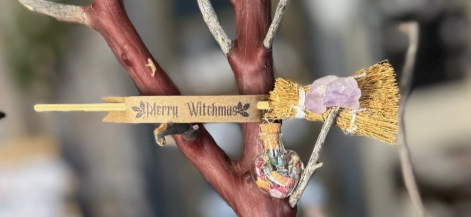 Besom Ornament Witch’s Broom Merry Witchmas Ornament – Love Spell & Crystal Charm