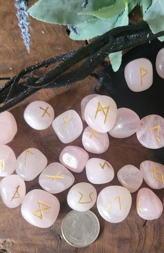 Rose Quartz Crystal Runes set-Crystal Rune Stones for Love & Divination