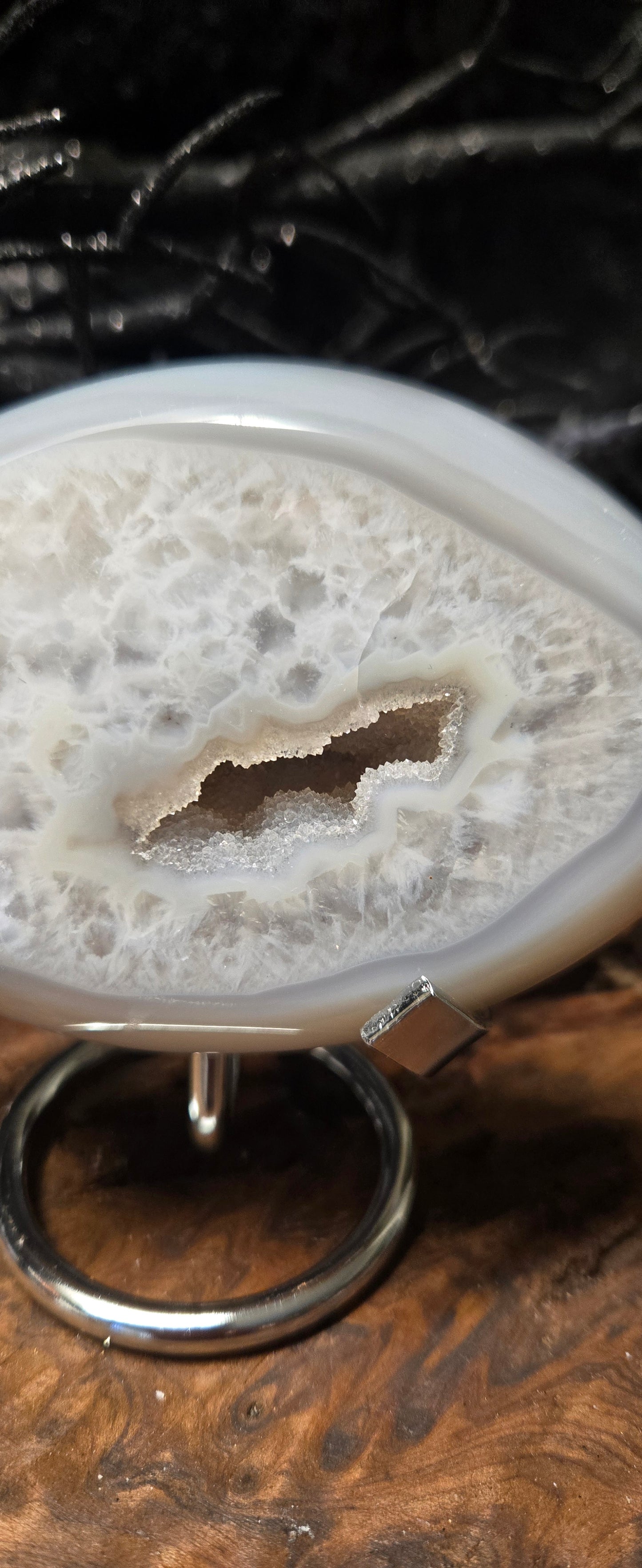 Evil Eye Protection Crystal – Brazilian Druzy Agate with Stand