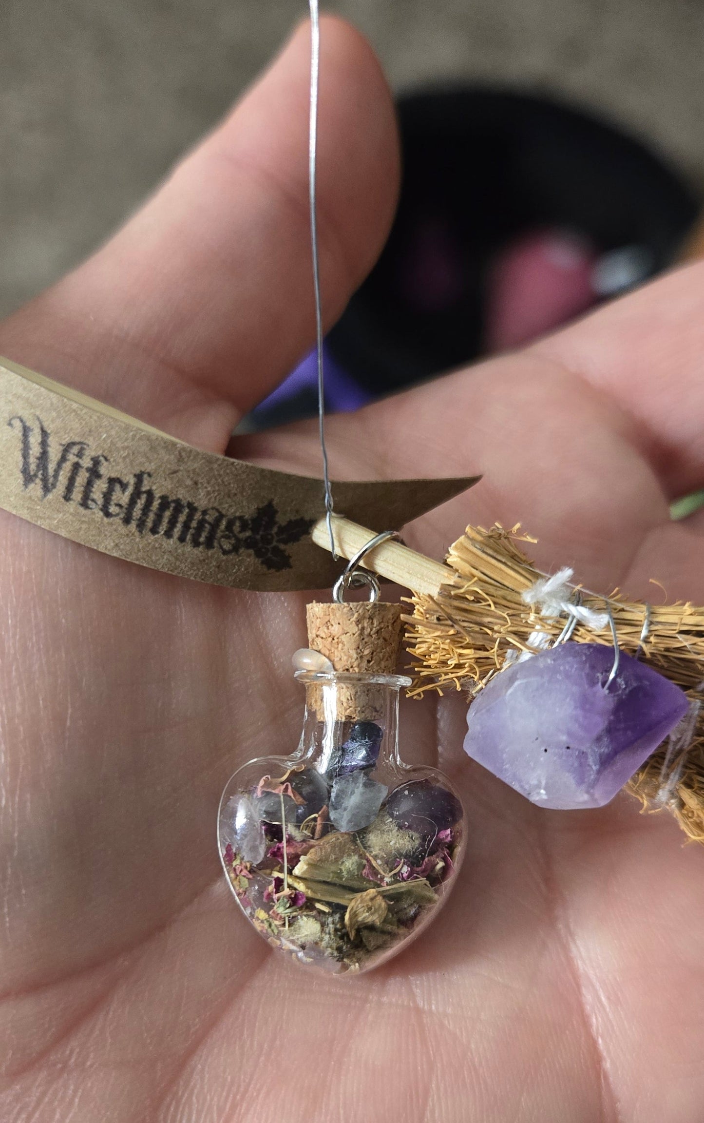 Witch’s Broom Merry Witchmas Ornament – Love Spell & Crystal Charm